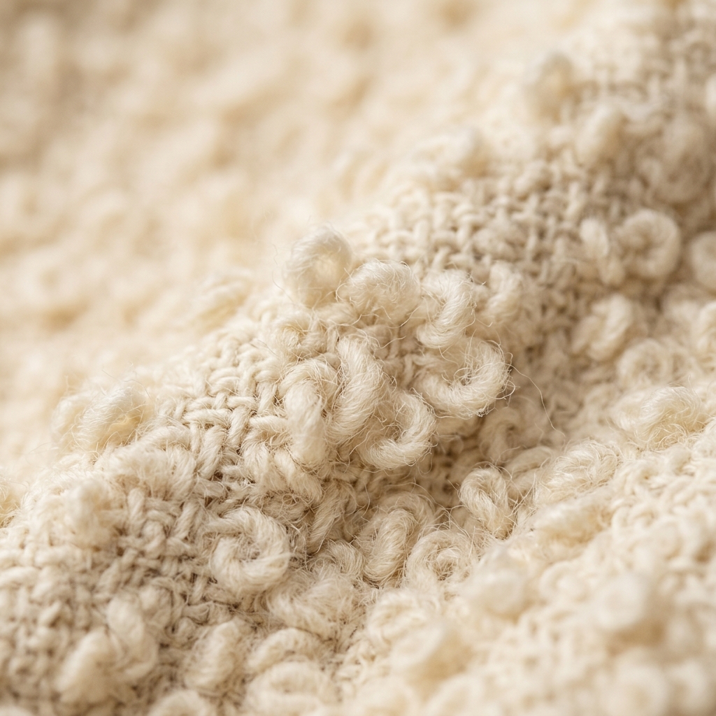 Textured ivory boucle wool fabric