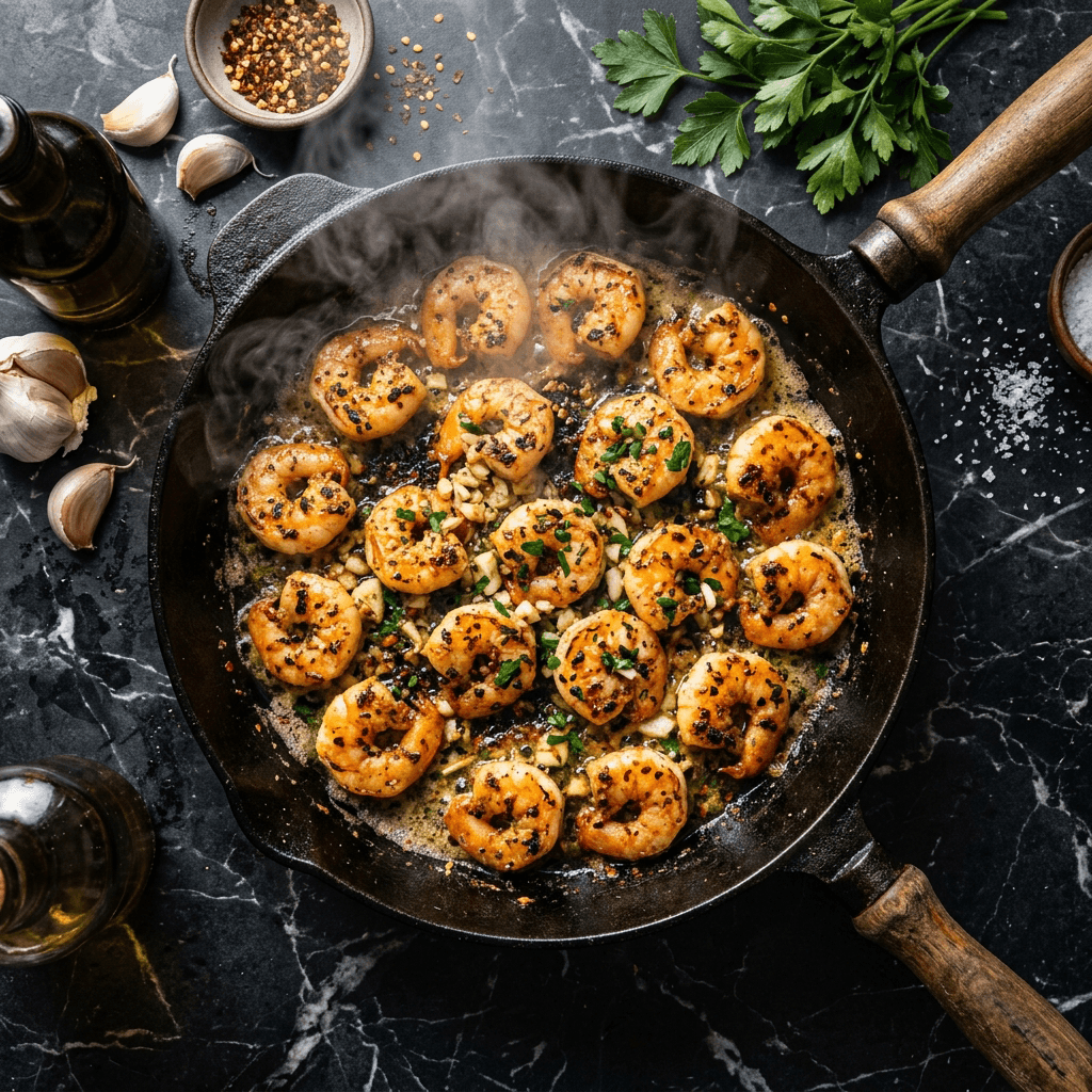 Spicy Garlic Prawn Linguine