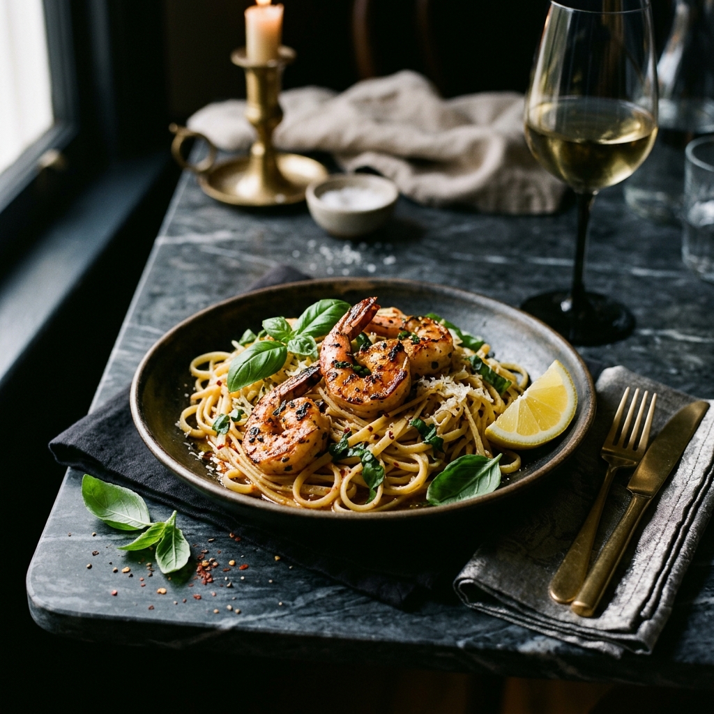Spicy Garlic Prawn Linguine